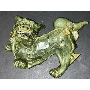 Vtg Chinese Foo Dog Ashtray Trinket Soap Dish Majolica Clay 1950s Tobacciana